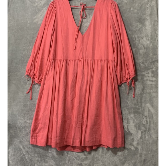 Every‎ Dress Womens Medium Pink Linen Rayon Tie Back Puff Sleeve Boho Babydoll - Picture 2 of 11
